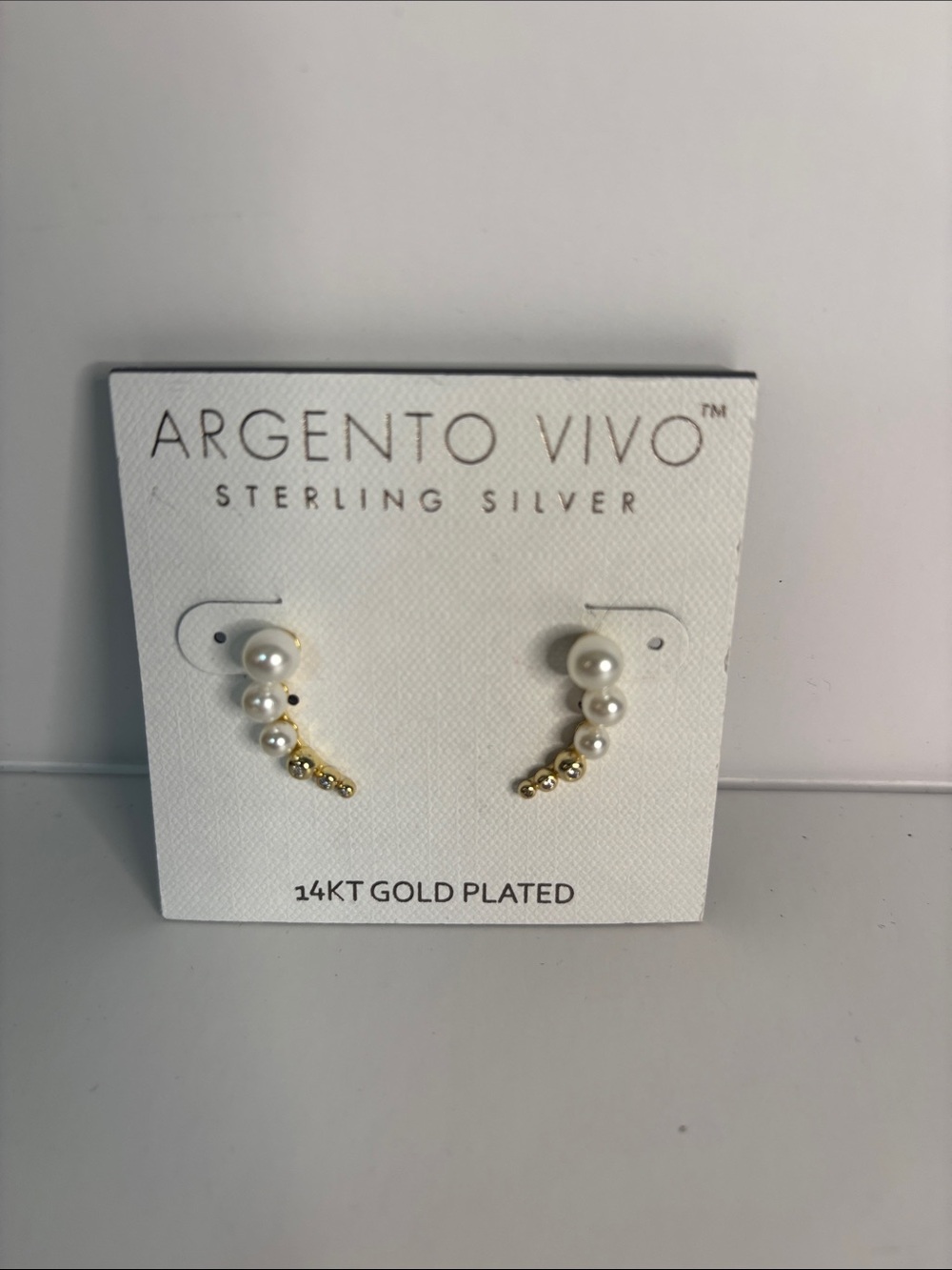 Argento Vivo Gold and White Pearl Ear Climbers